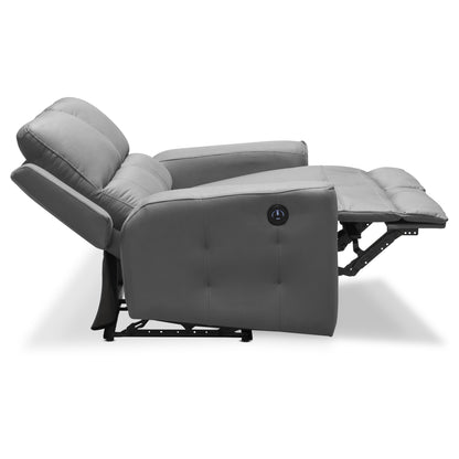 SILLA RECLINABLE 2 PUESTOS ELÉCTRICA DUKE TIPO CUERO  PLATA