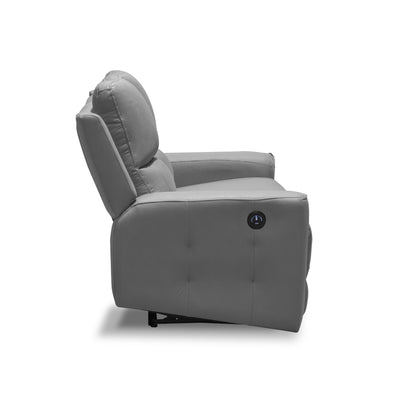 SILLA RECLINABLE 2 PUESTOS ELÉCTRICA DUKE TIPO CUERO  PLATA