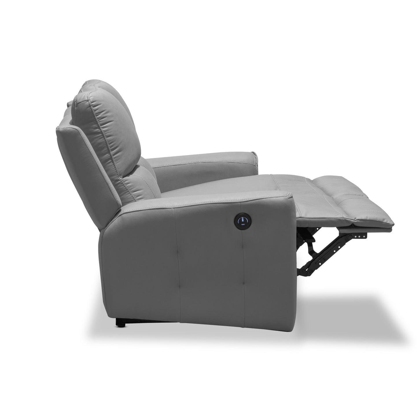 SILLA RECLINABLE 2 PUESTOS ELÉCTRICA DUKE TIPO CUERO  PLATA