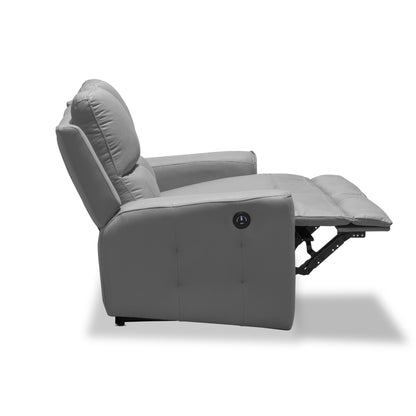 SILLA RECLINABLE 2 PUESTOS ELÉCTRICA DUKE TIPO CUERO  PLATA