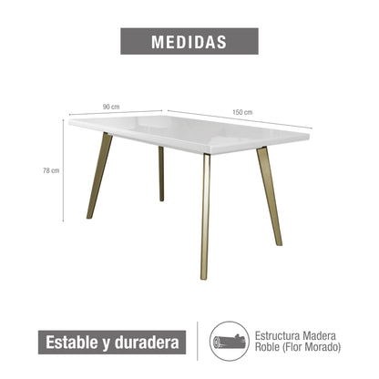 Comedor 6 puestos regina blanco perla-champaña Microfibra crudo
