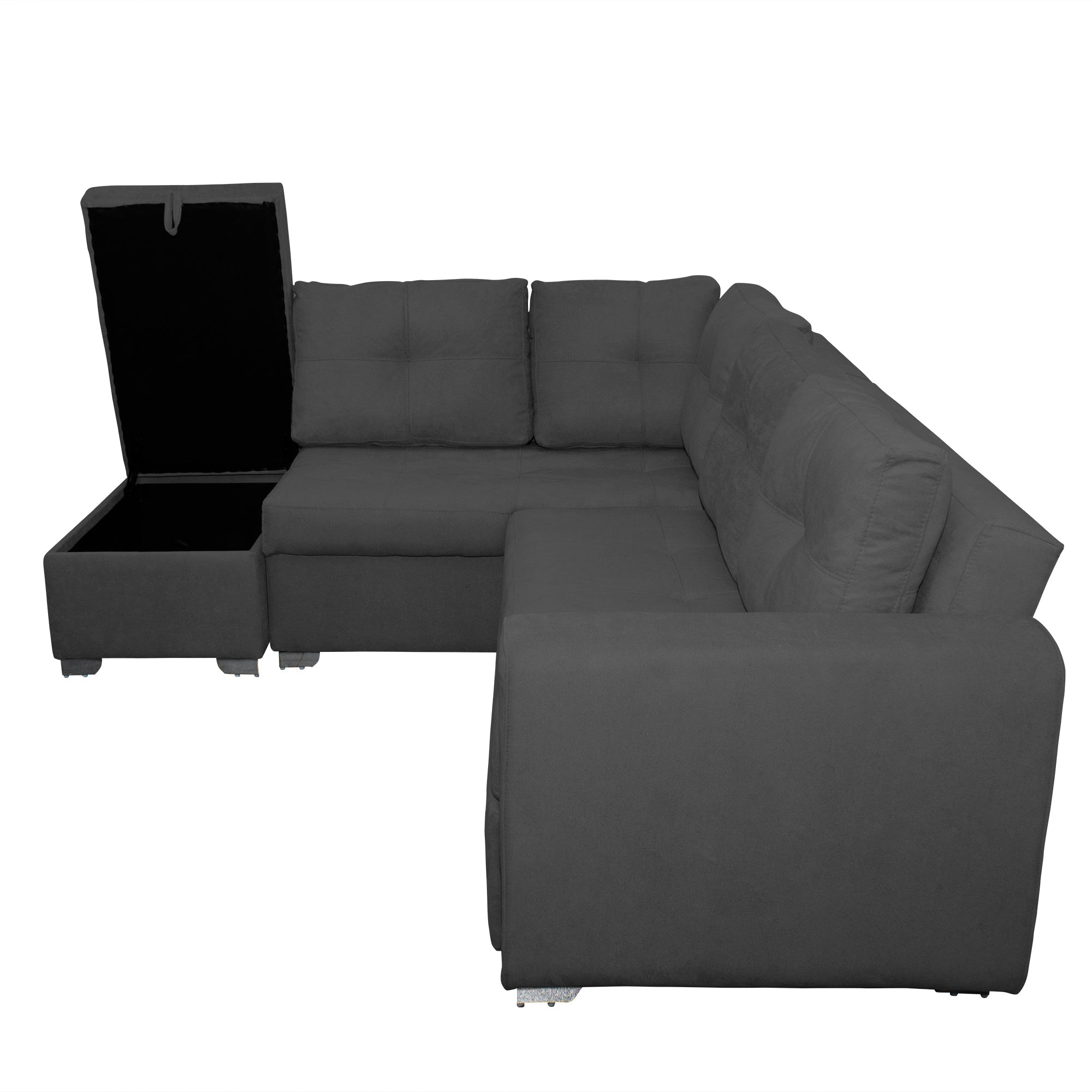 Sala rinconera prime con puff en microfibra plomo
