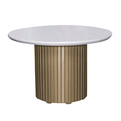 MESA COMEDOR ZELDA 4 PTOS REDONDA CHAMPAÑA BLANCO PERLA