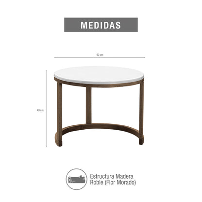 Set mesa nova en natural oscuro con puff en tela plata