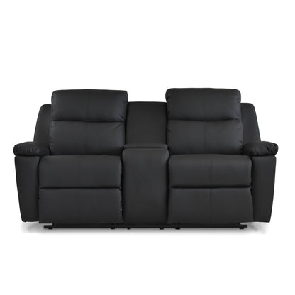 SOFÁ RECLINABLE CON CONSOLA MARSELLA 2 PUESTOS SINTETICO NEGRO