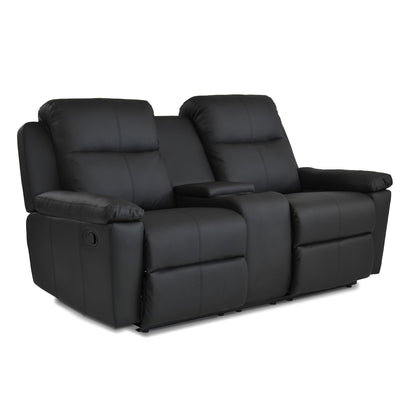 SOFÁ RECLINABLE CON CONSOLA MARSELLA 2 PUESTOS SINTETICO NEGRO