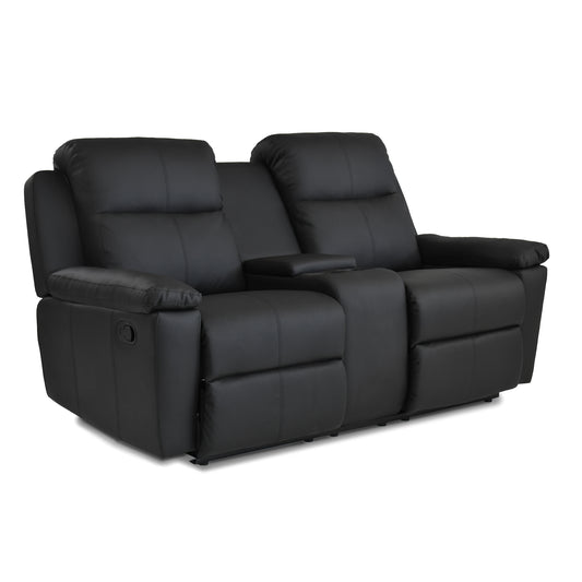 SOFÁ RECLINABLE CON CONSOLA MARSELLA 2 PUESTOS SINTETICO NEGRO