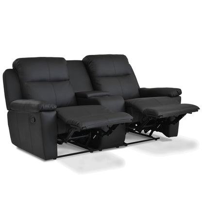 SOFÁ RECLINABLE CON CONSOLA MARSELLA 2 PUESTOS SINTETICO NEGRO