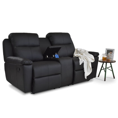 SOFÁ RECLINABLE CON CONSOLA MARSELLA 2 PUESTOS SINTETICO NEGRO