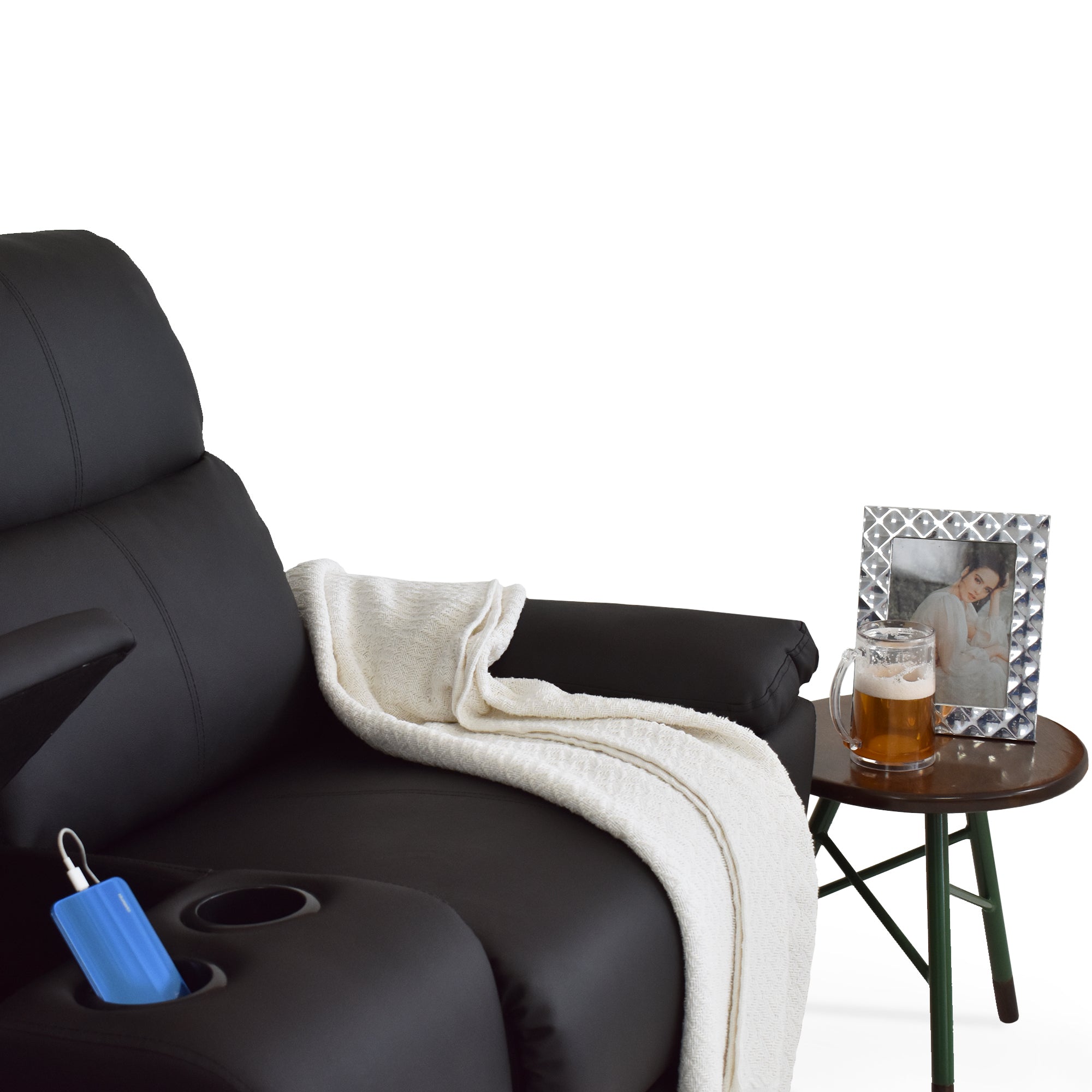 Sofá reclinable con consola marsella 2 puestos sintético negro