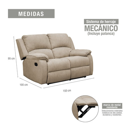 Sofa reclinable tokio 2p microfibra camel