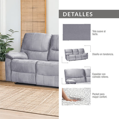 SOFA RECLINABLE  GALL 3 PUESTOS MICROFIBRA PLATA