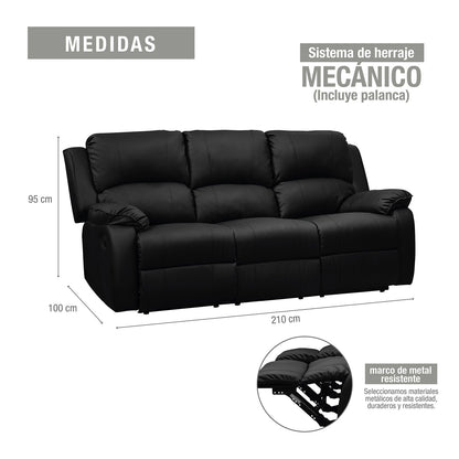 Sofá reclinable 3 puestos Tokio sintetico negro