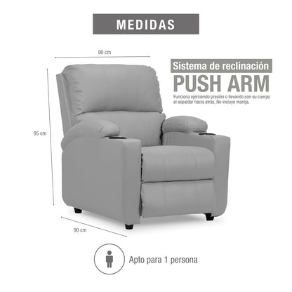 Silla reclinable alan 1 puesto cuero sint gris
