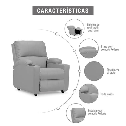 Silla reclinable alan 1 puesto cuero sint gris