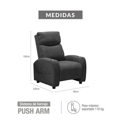 Reclinable Bell Push Arm Microfibra Gris Plomo