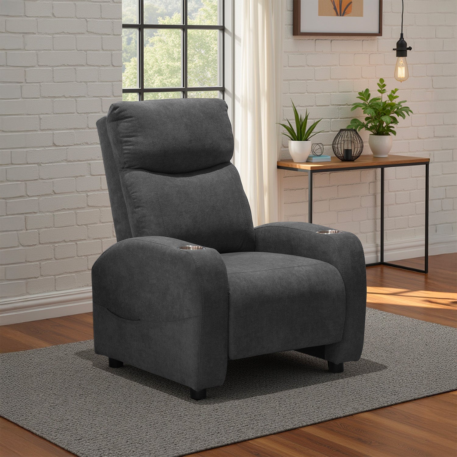 Reclinable Bell Push Arm Microfibra Gris Plomo