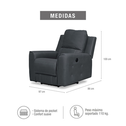 SILLA RECLINABLE ELECTRICA  DUKE 1 PUESTO  GRAFITO NOBUK