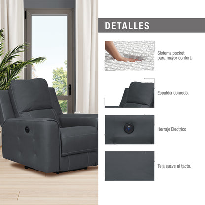 SILLA RECLINABLE ELECTRICA  DUKE 1 PUESTO  GRAFITO NOBUK