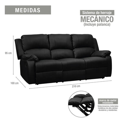 Reclinable 3 puestos sintético Negro