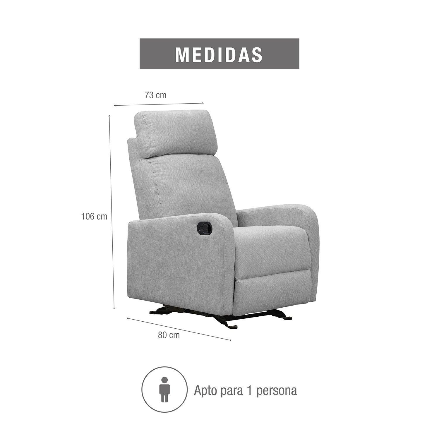 Silla reclinable mecedora Norman microfibra gris claro