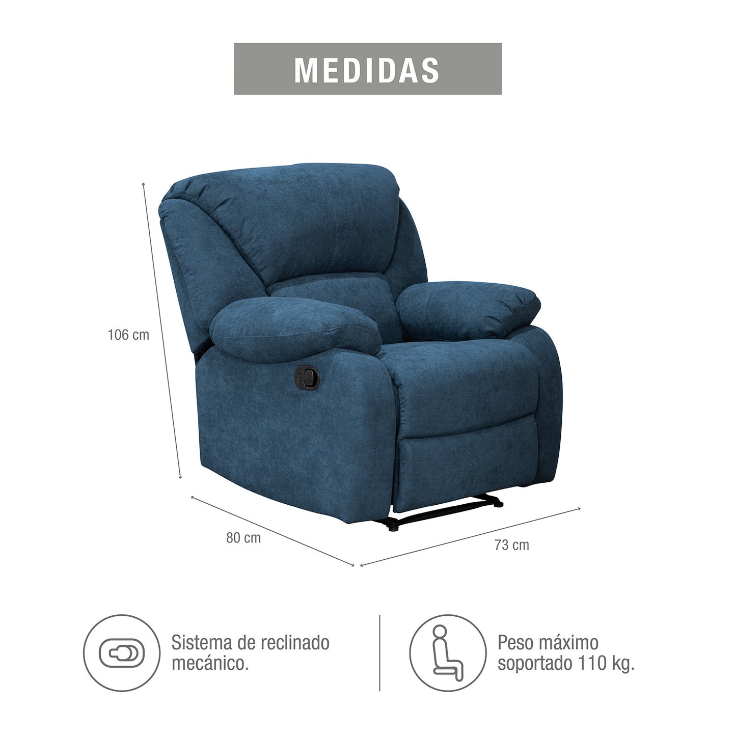 SILLA RECLINABLE OHIO ESTATICA MICROFIBRA AZUL