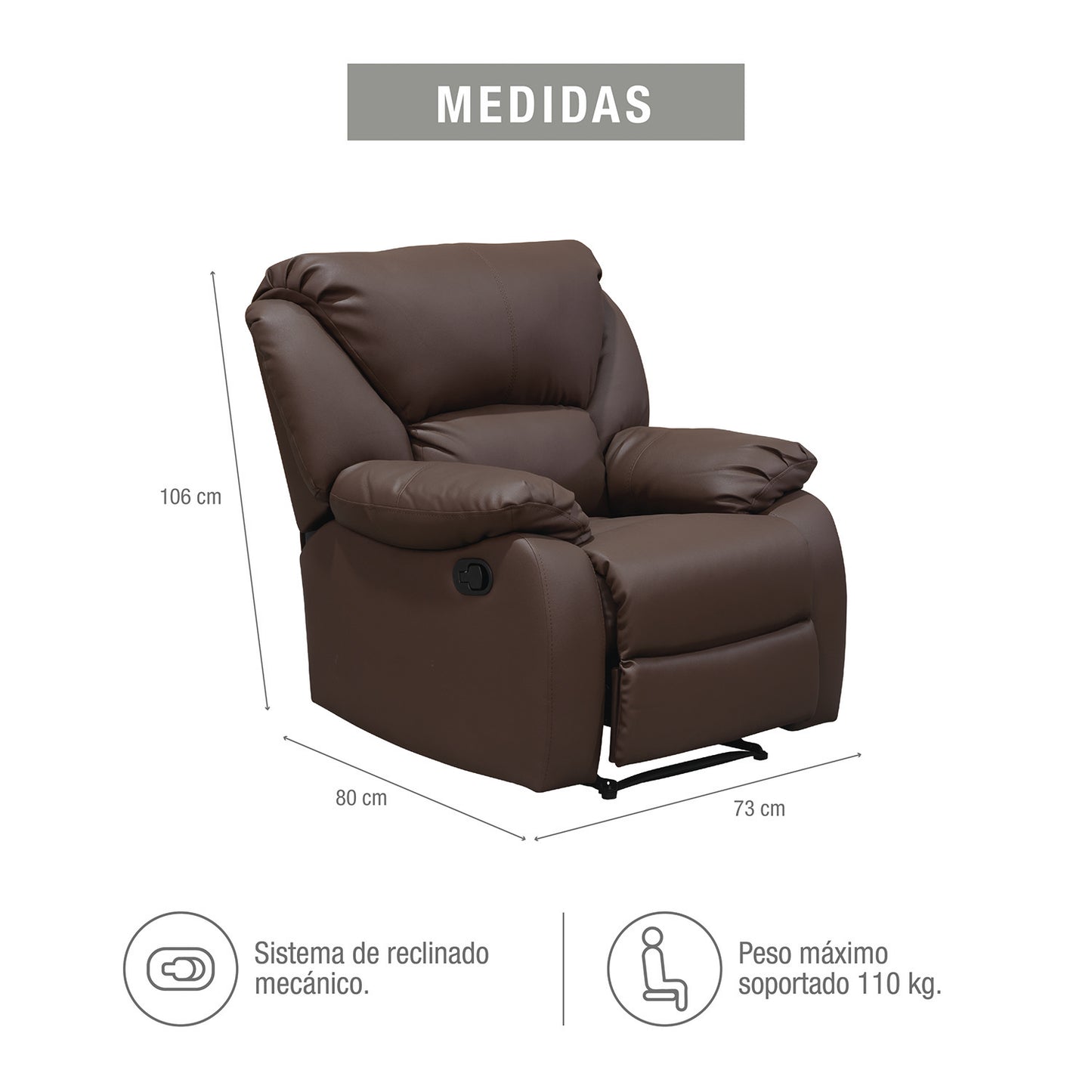 SILLA RECLINABLE OHIO ESTATICA SINTETICO CHOCOLATE