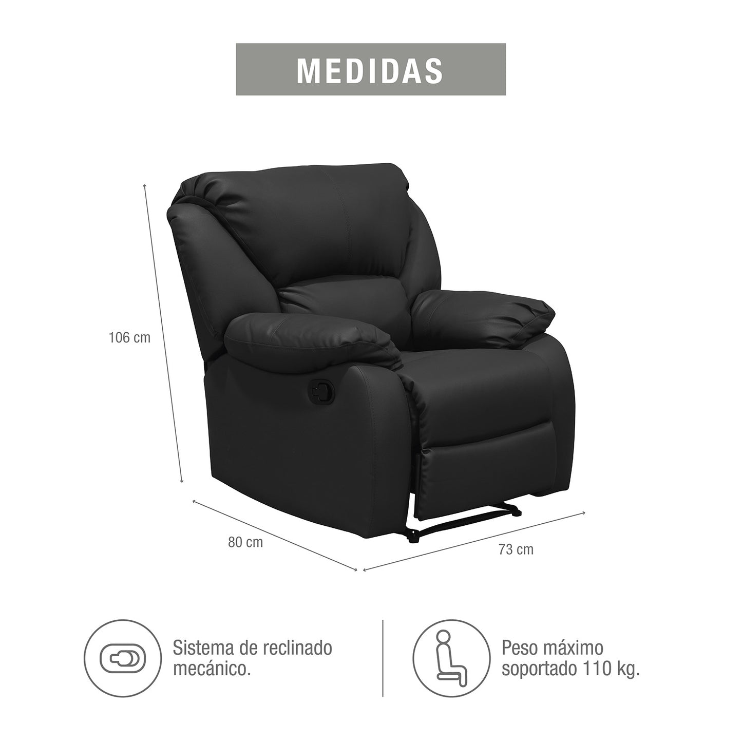 SILLA RECLINABLE OHIO ESTATICA SINTETICO  NEGRO