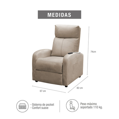 SILLA RECLINABLE ESTATICA CON MASAJE OMY 1 PUESTO MICROFIBRA CRUDO