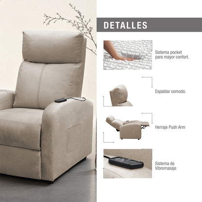 SILLA RECLINABLE ESTATICA CON MASAJE OMY 1 PUESTO MICROFIBRA CRUDO