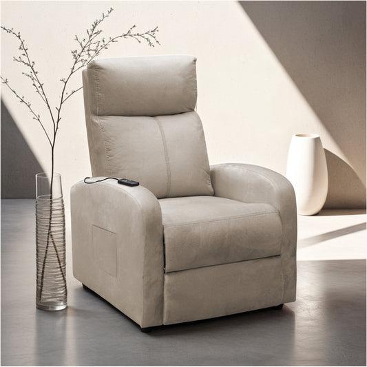 SILLA RECLINABLE ESTATICA CON MASAJE OMY 1 PUESTO MICROFIBRA CRUDO