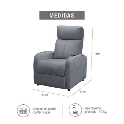 SILLA RECLINABLE ESTATICA CON MASAJE OMY 1 PUESTO MICROFIBRA GRIS PLOMO