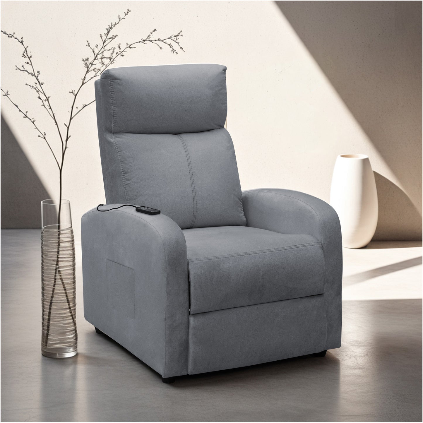 SILLA RECLINABLE ESTATICA CON MASAJE OMY 1 PUESTO MICROFIBRA GRIS PLOMO