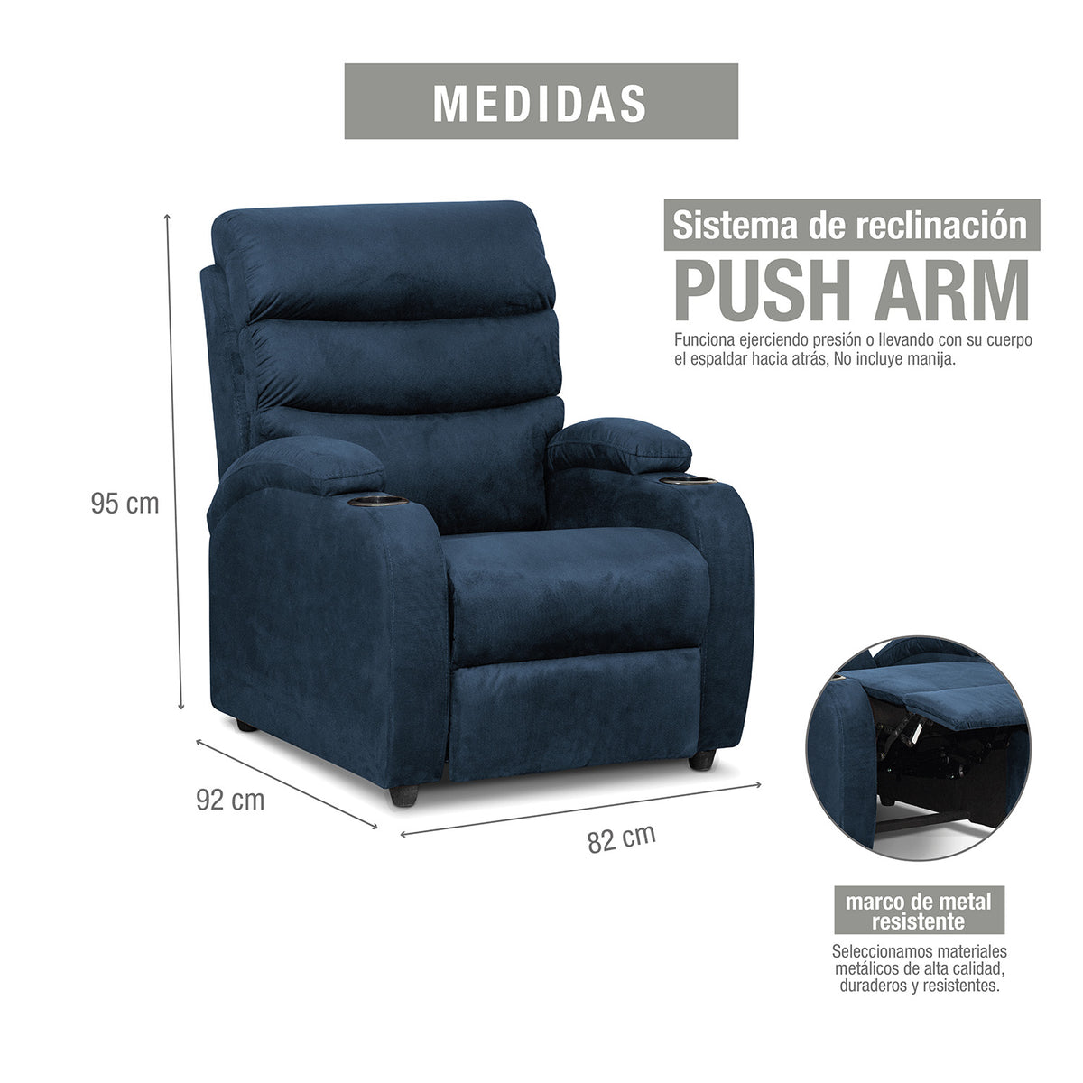 Silla reclinable trevi 1 puesto microfibra azul mary