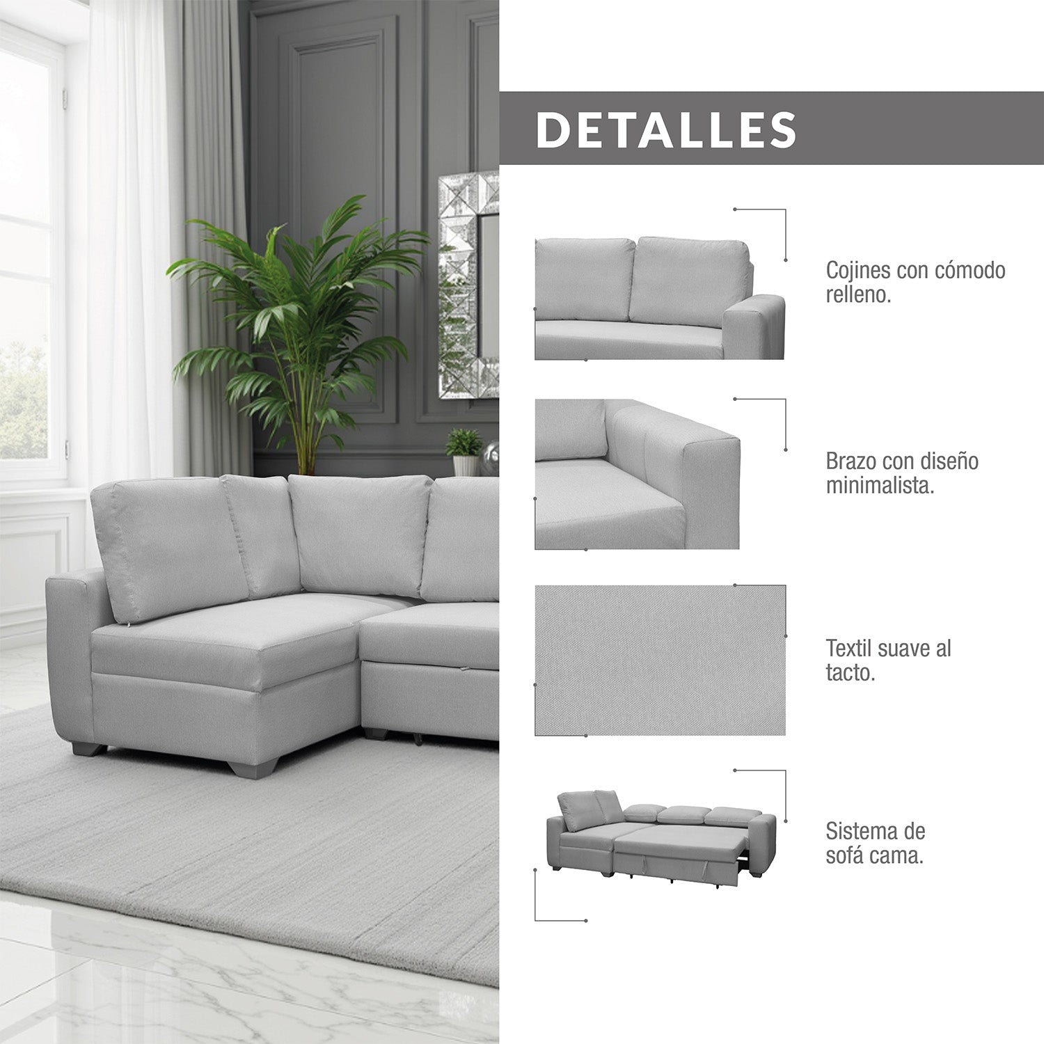 Rinconera Line Microfibra Gris Plata