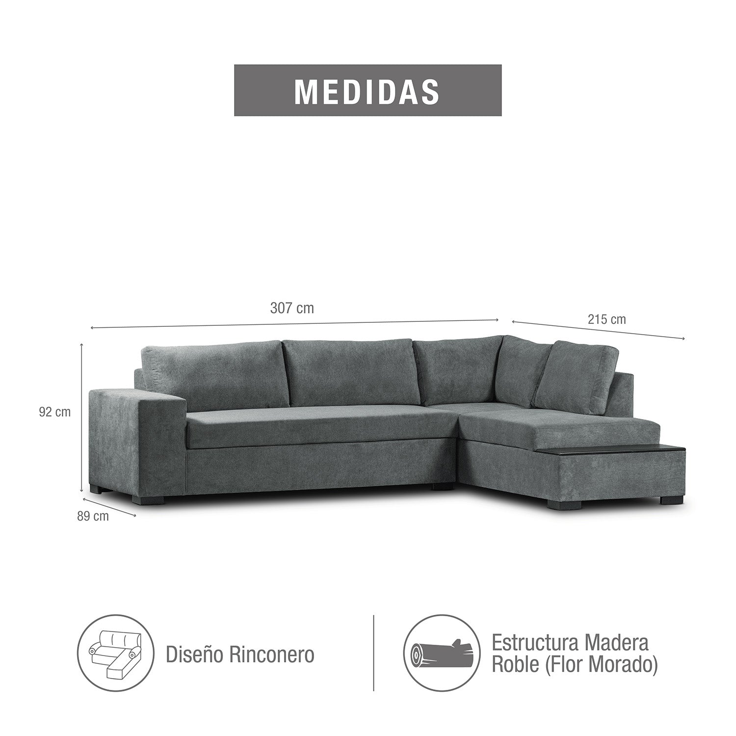 Sala Rinconera Kyara Microfibra Gris Plomo