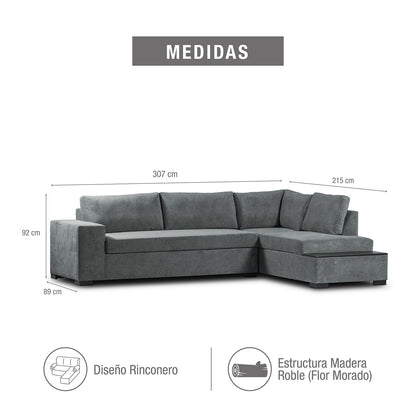Sala Rinconera Kyara Microfibra Gris Plomo