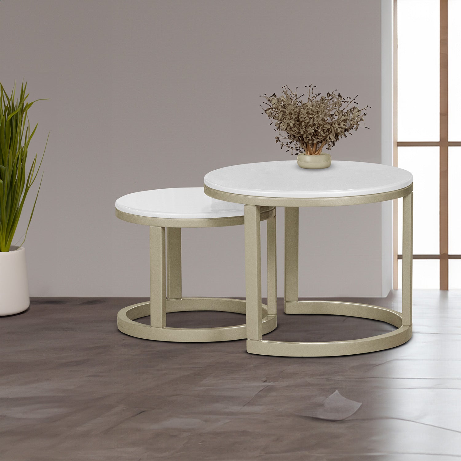Set x2 mesa auxiliar nova grande-peq blanco perla champan