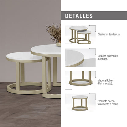 SET X2 MESA AUXILIAR NOVA GRANDE-PEQ BLANCO PERLA CHAMPAN
