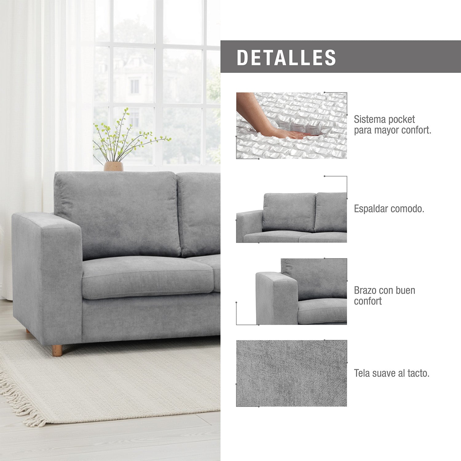 Sofá Nauty 2.5 microfibra gris claro