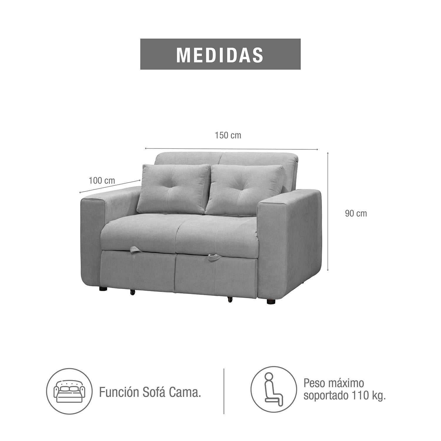 Sofa cama bourbon 1.10 microfibra gris claro