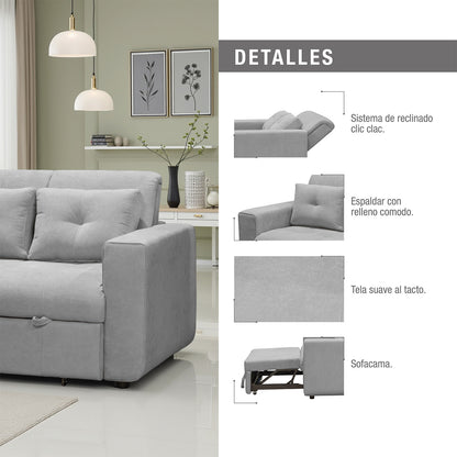 Sofa cama bourbon 1.10 microfibra gris claro