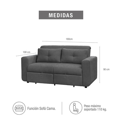 Sofa cama bourbon 1.40 microfibra Gris Plomo