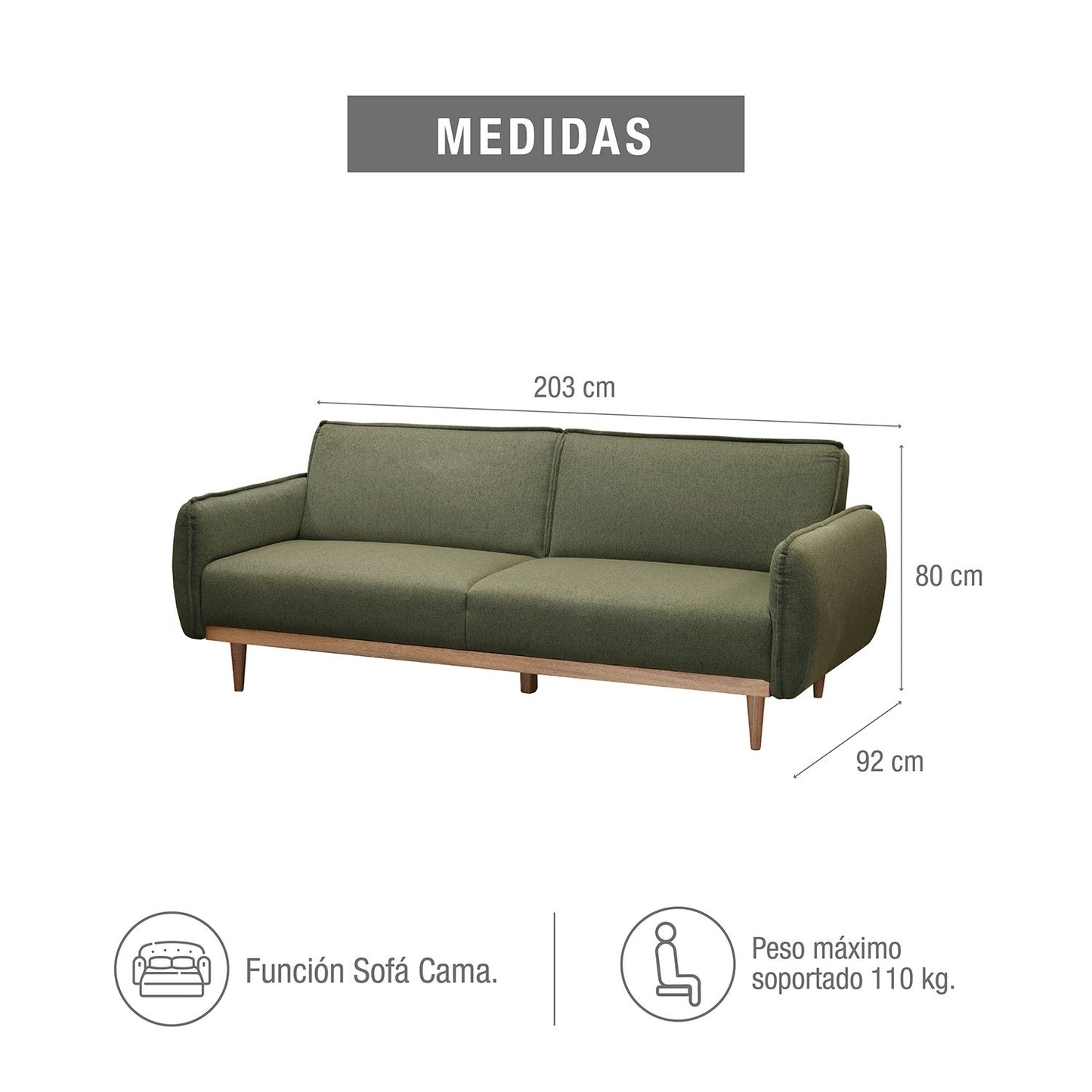 SOFA CAMA KAMIL   MICROFIBRA VERDE OLIVA