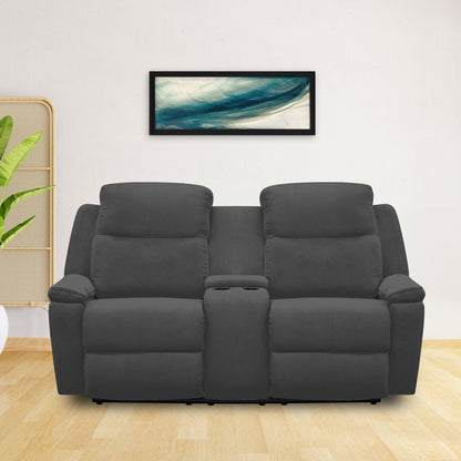 SOFA  RECLINABLE CON CONSOLA MARSELLA MICROFIBRA GRIS