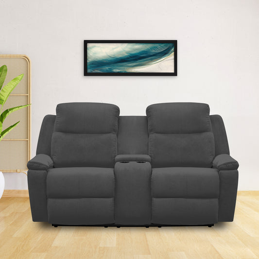 SOFA  RECLINABLE CON CONSOLA MARSELLA MICROFIBRA GRIS