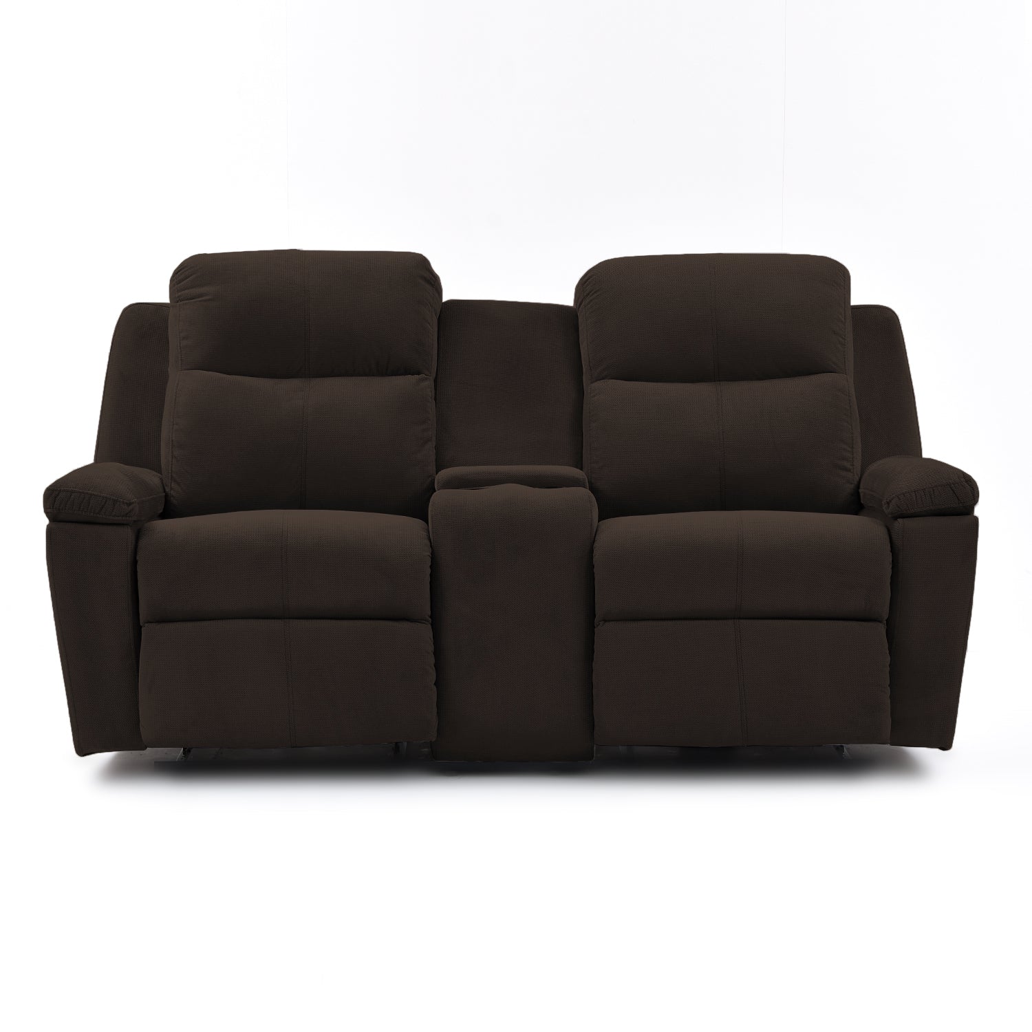 Sofá reclinable marsella 2 puestos con consola en microfibra chocolate