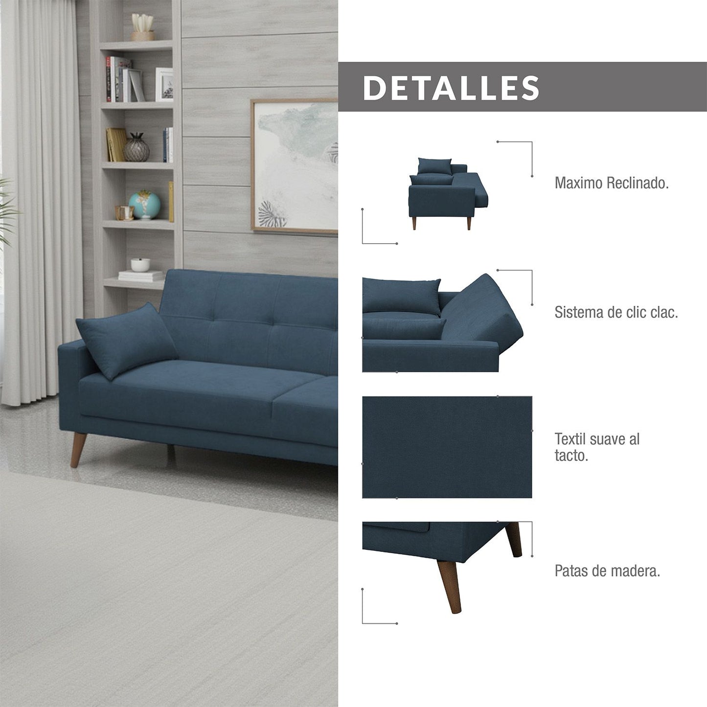 SOFA CAMA TOVIC  MICROFIBRA AZUL