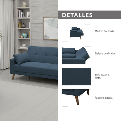SOFA CAMA TOVIC  MICROFIBRA AZUL