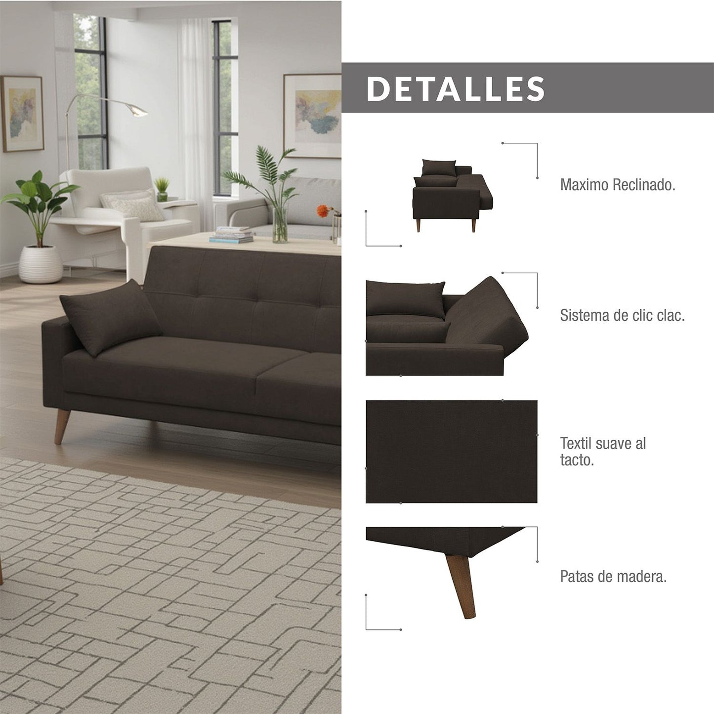 SOFA CAMA TOVIC  MICROFIBRA CHOCOLATE